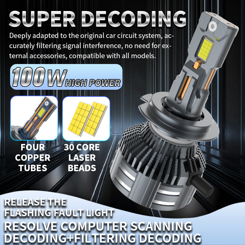 Full Decoding Car LED Headlight 9005 High Low Beam LED Bulb Universal H4 H7 Auto Headlamp