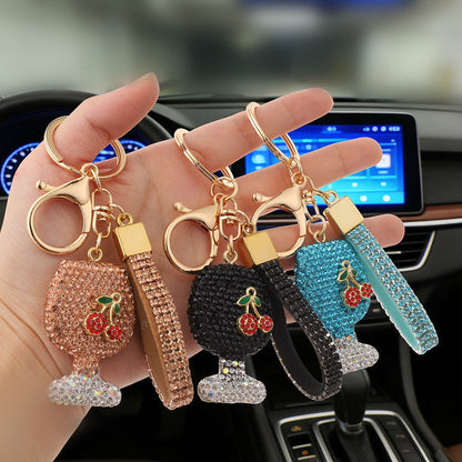 Diamond-Encrusted Mini Wine Glass Car Keychain Pendant