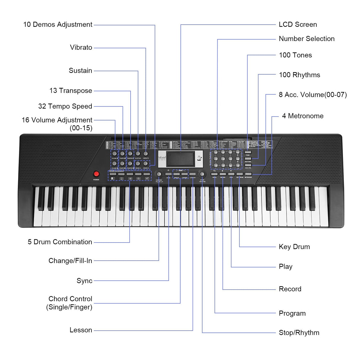 61 Keys Digital Music Keyboard Electric Piano Electronic Musical Instrument Kids Learning Keyboard with Microphone for 3-12 Year Old Kids Girls Boys