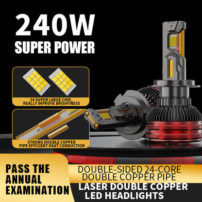 240W Super Bright Laser LED Car Headlight Bulb 4 Copper Tubes Auto Headlamp H1 H4 H7 In Stock