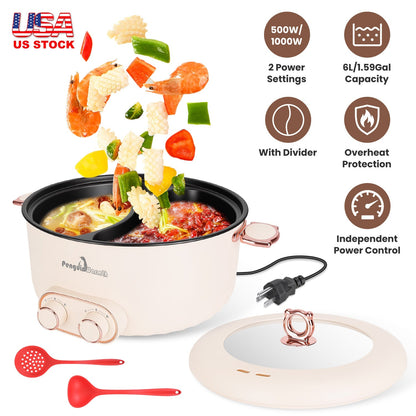 Electric Hot Pot with Divider 6L Dual Control Stainless Steel