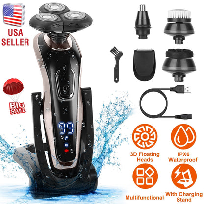5 In 1 Electric Razor Shaver Rechargeable Cordless Head Beard Trimmer Shaver Kit IPX6 Waterproof Dry Wet Grooming Kit