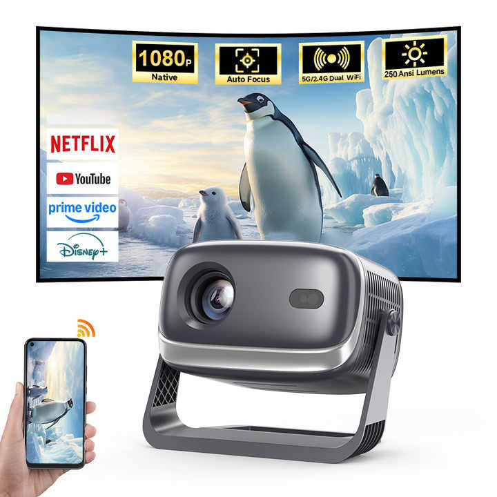 1080P Auto-Focus Portable Projector For Home Office And Bedroom