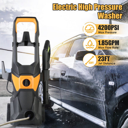 4200PSI 1.85GPM 1800W Electric Pressure Washer High Pressure Cleaning Machine Portable Car Power Washer with Spray Gun 4 Nozzles Foam Cannon Holders f
