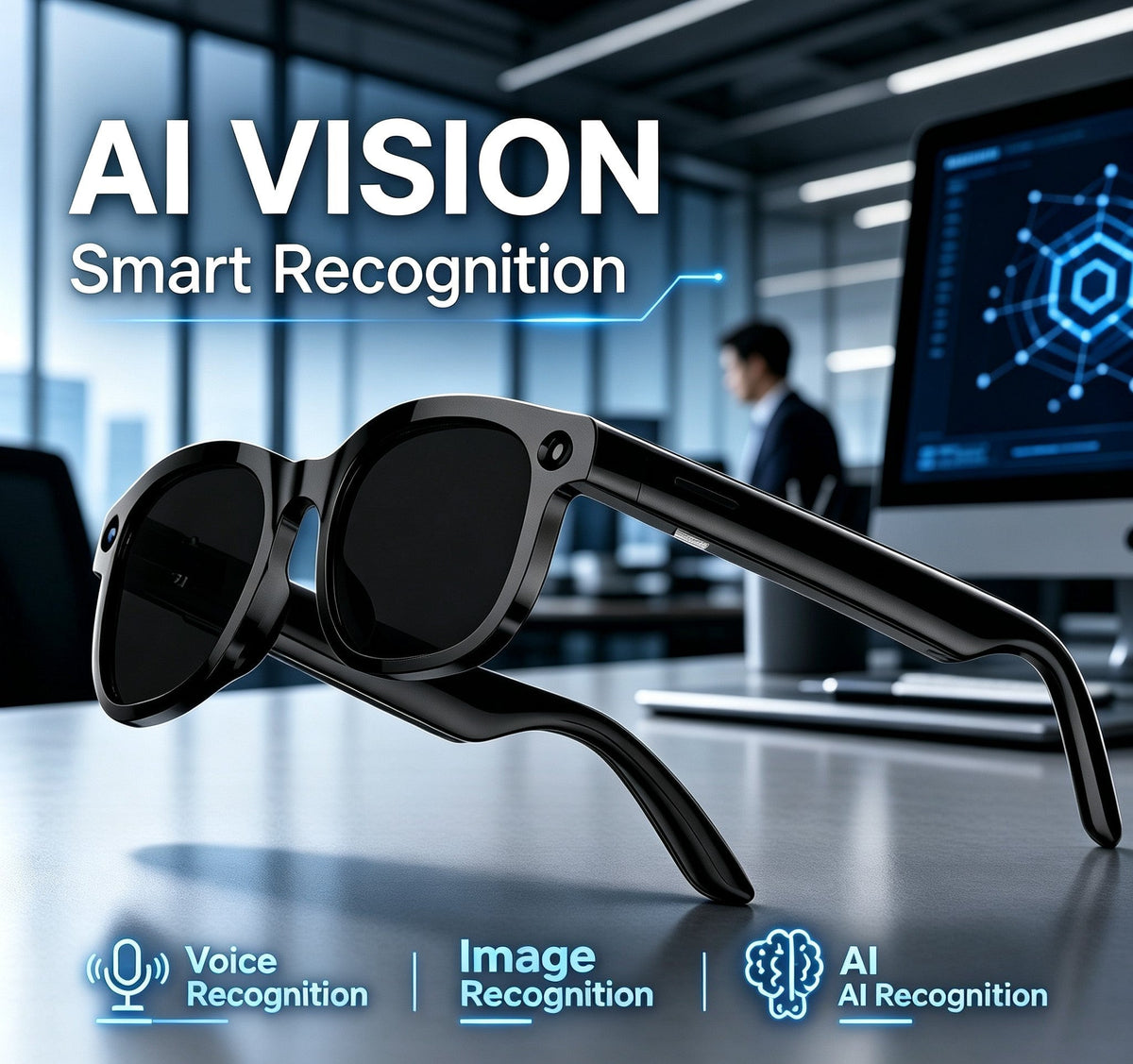 AI Smart Translation Glasses With Camera AI Large Model Chat Object Recognition Bluetooth Calling  Music Playback Wearable Smart Eyeglasses