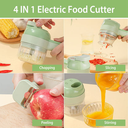 4 in 1 Handheld Electric Vegetable Cutter Mini Food Fruit Chopper Grinder Slicer Dicer Garlic Meat Ginger Mud Masher Rechargeable Food Processor