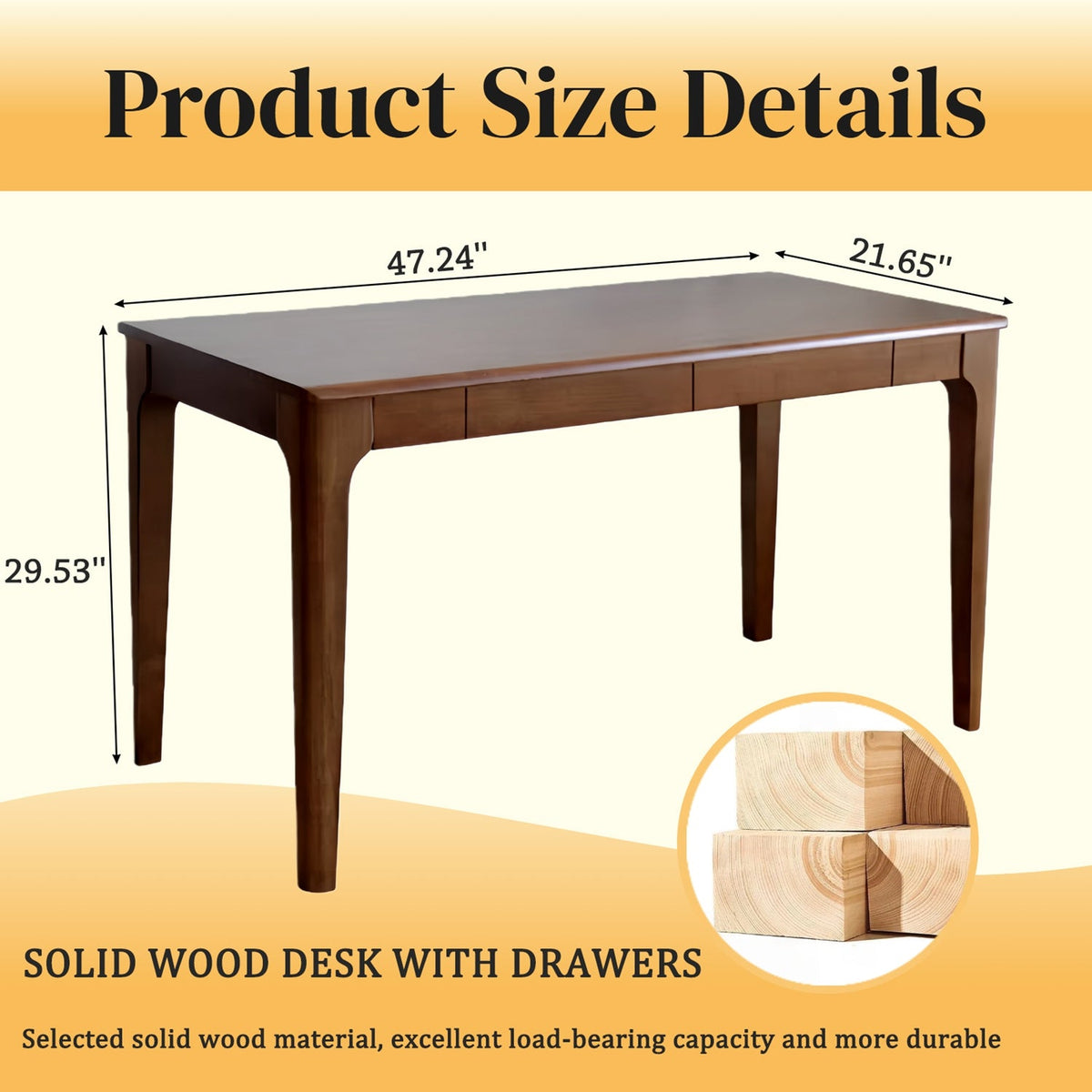 Solid Wood Desk with Drawers for Home Office