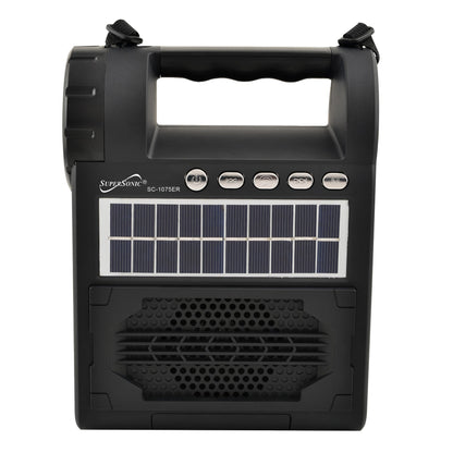 Supersonic Solar Power Speaker w FM Radio, Flashlight, Lantern & Phone Stand