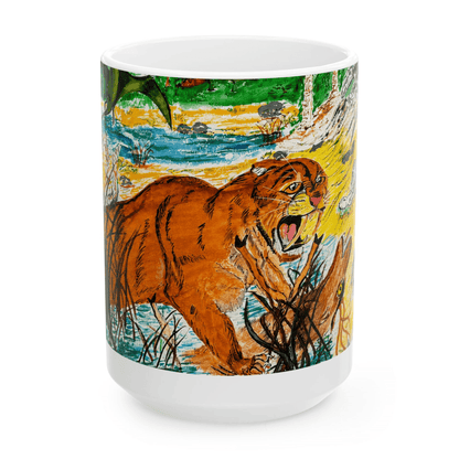 PimsArt Prehistoric Sabertooth Tiger Scene Mug From Original Painting