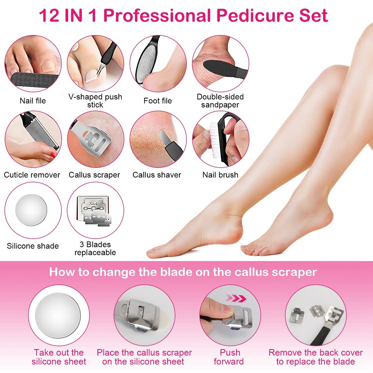 Electric Foot Callus Remover Foot Grinder Rechargeable Foot File Dead Skin Pedicure Machine w/ 3 Roller Heads 2 Speeds 18 in 1 Foot Care Tool