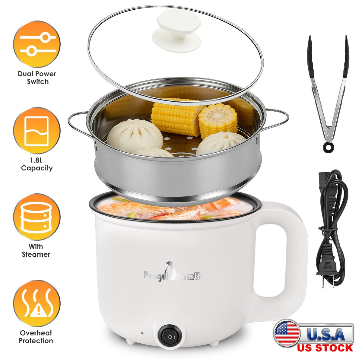 Electric Hot Pot with Steamer 1.8L Dual Power Ceramic Cooker