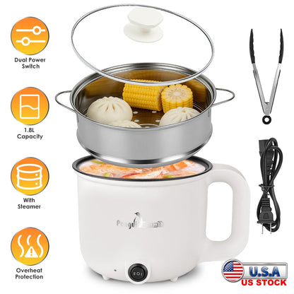 Electric Hot Pot with Steamer 1.8L Dual Power Ceramic Cooker