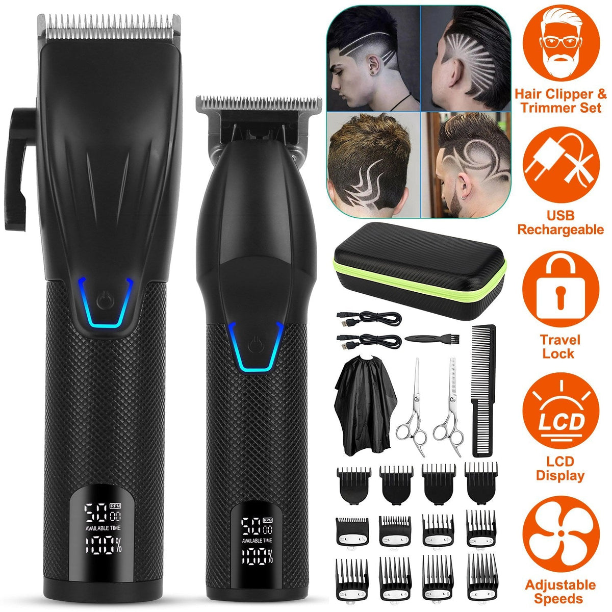 Cordless Clipper Trimmer Set for Men Electric Barber Clipper Hair Cutting Combo Set Beard T Outliner Shaver Trimmers Haircut Grooming Kit