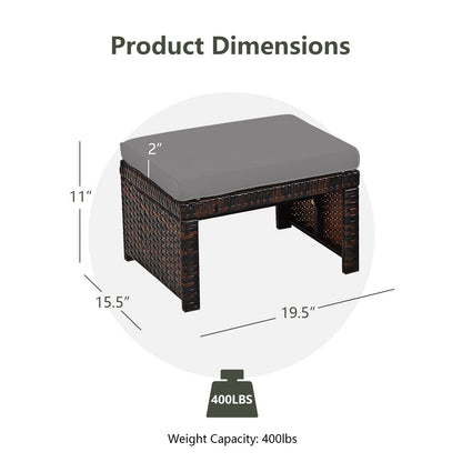 2 Pieces Patio Rattan Ottomans with Soft Cushion for Patio and Garden