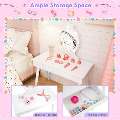 Kids Vanity Set with Lighted Mirror with Adjustable Brightness and Large Drawer-White