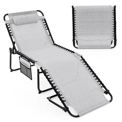 4 Position Folding Lounge Chaise with Adjustable Backrest and Footrest