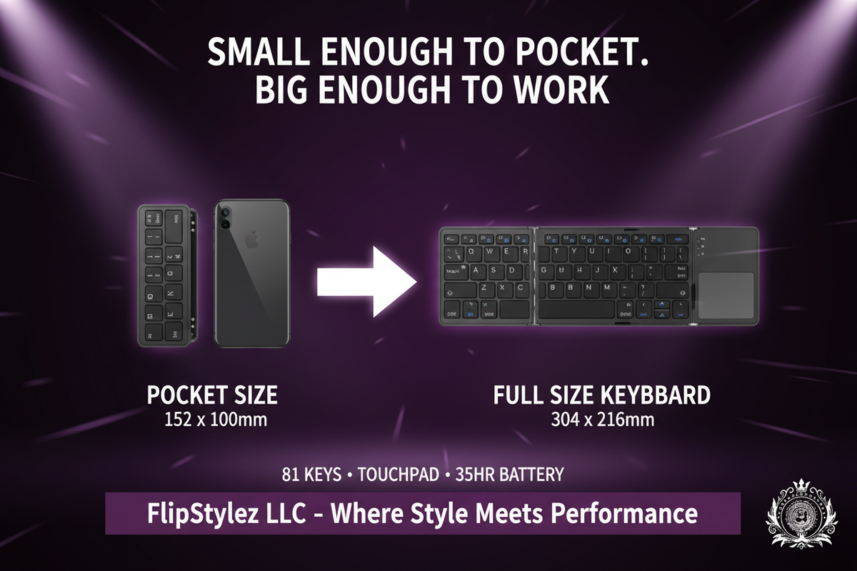 Wireless Tri-Fold Bluetooth Keyboard with Touchpad | Foldable | 81 Keys | 35Hr Battery | Phone Tablet PC Mac