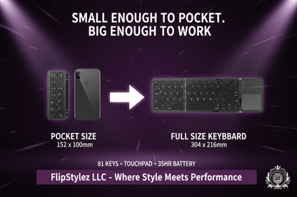 Wireless Tri-Fold Bluetooth Keyboard with Touchpad | Foldable | 81 Keys | 35Hr Battery | Phone Tablet PC Mac